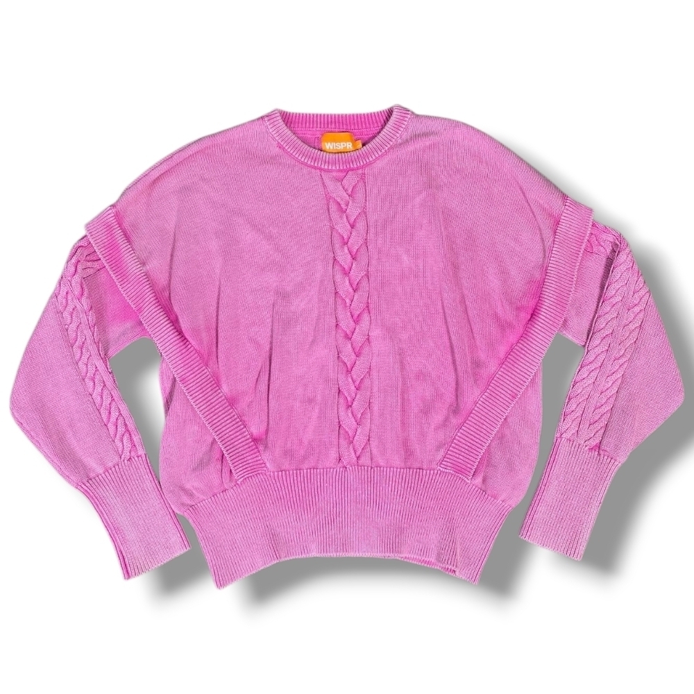 Wispr | sunbleached vintage style braided cable knit ribbed crew neck sweater